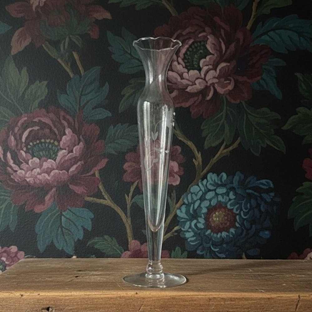 Princess‎ House Heritage Bud Vase, Vintage Etched Floral Crystal Flower Holder